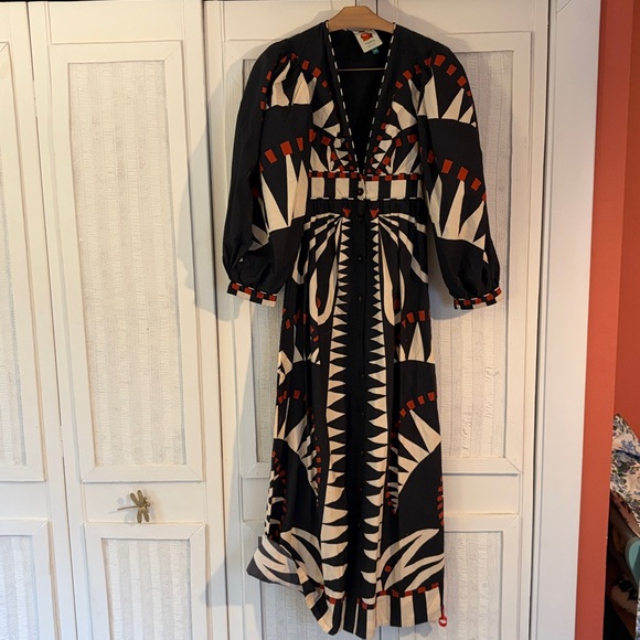 Farm Rio Black Coconut Grove Puff Sleeve Maxi Dress size xxs NWOT - Picture 5 of 9